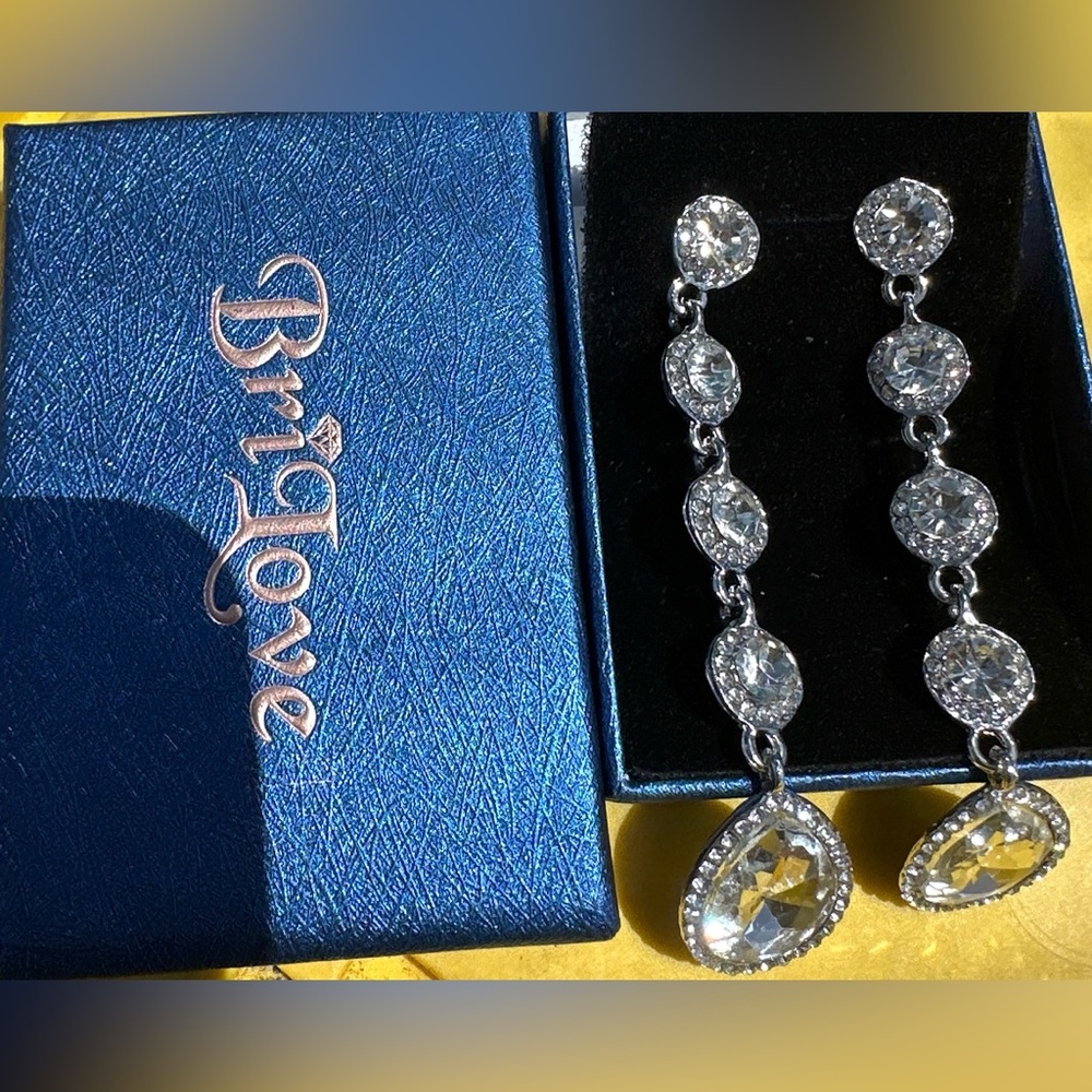 Brighton Silver-Tone Clear Crystal Teardrop Drop Earrings